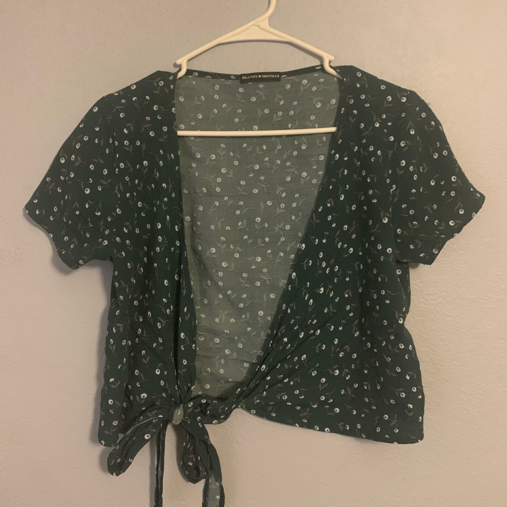 Brandy Melville Green flower wrap top!